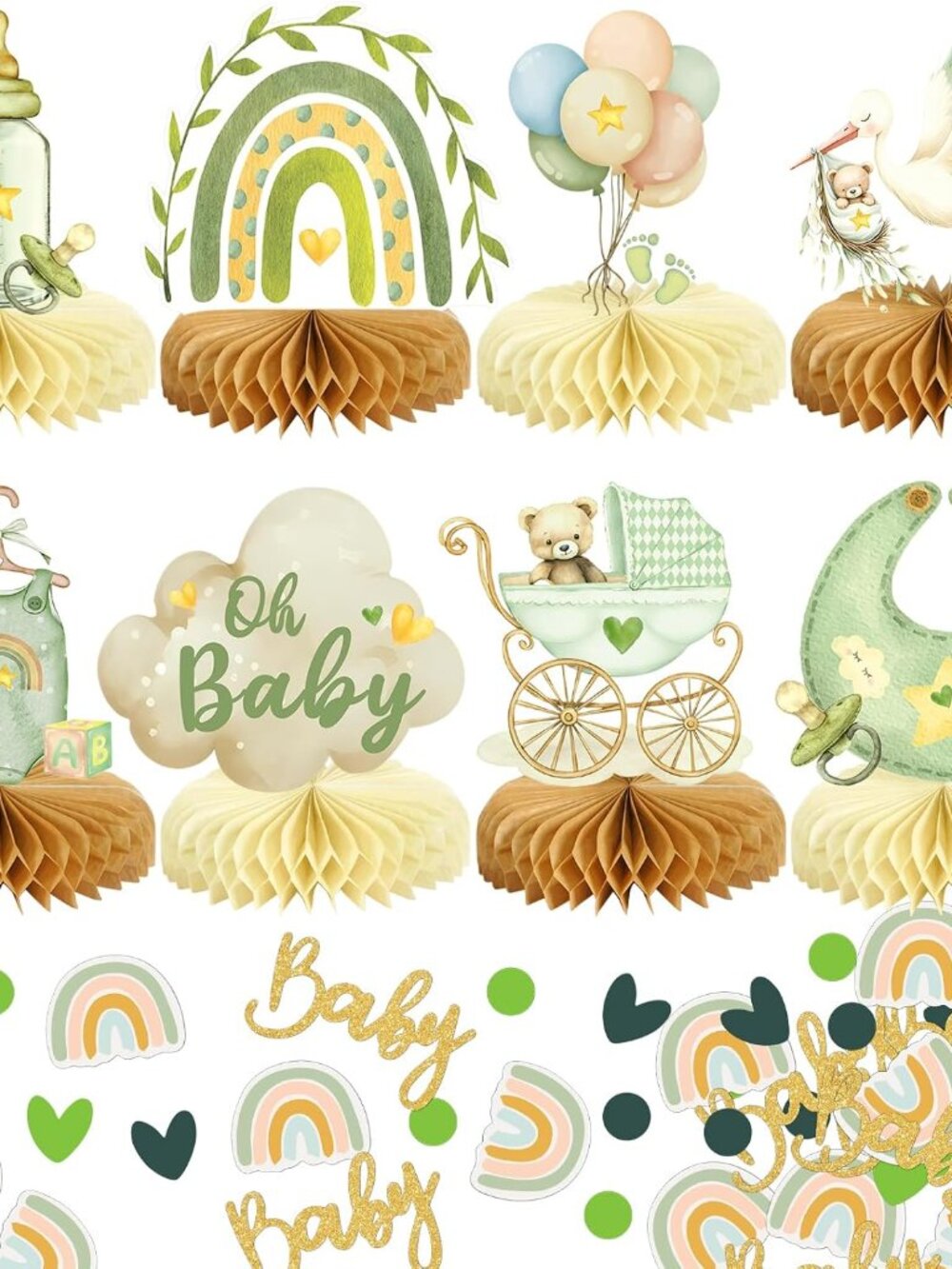 8Pcs Bear Baby Shower Decorations Honeycomb Centerpieces for Boy, Confetti Baby